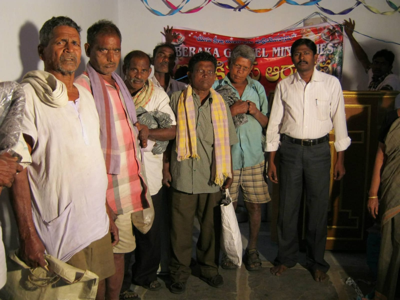 Group of leprosy patients gathered at the church for ministry